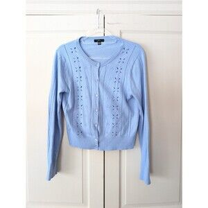 J. Crew Eyelet Cardigan Sweater | Pastel Blue | Size L | Merino Blend | EUC
